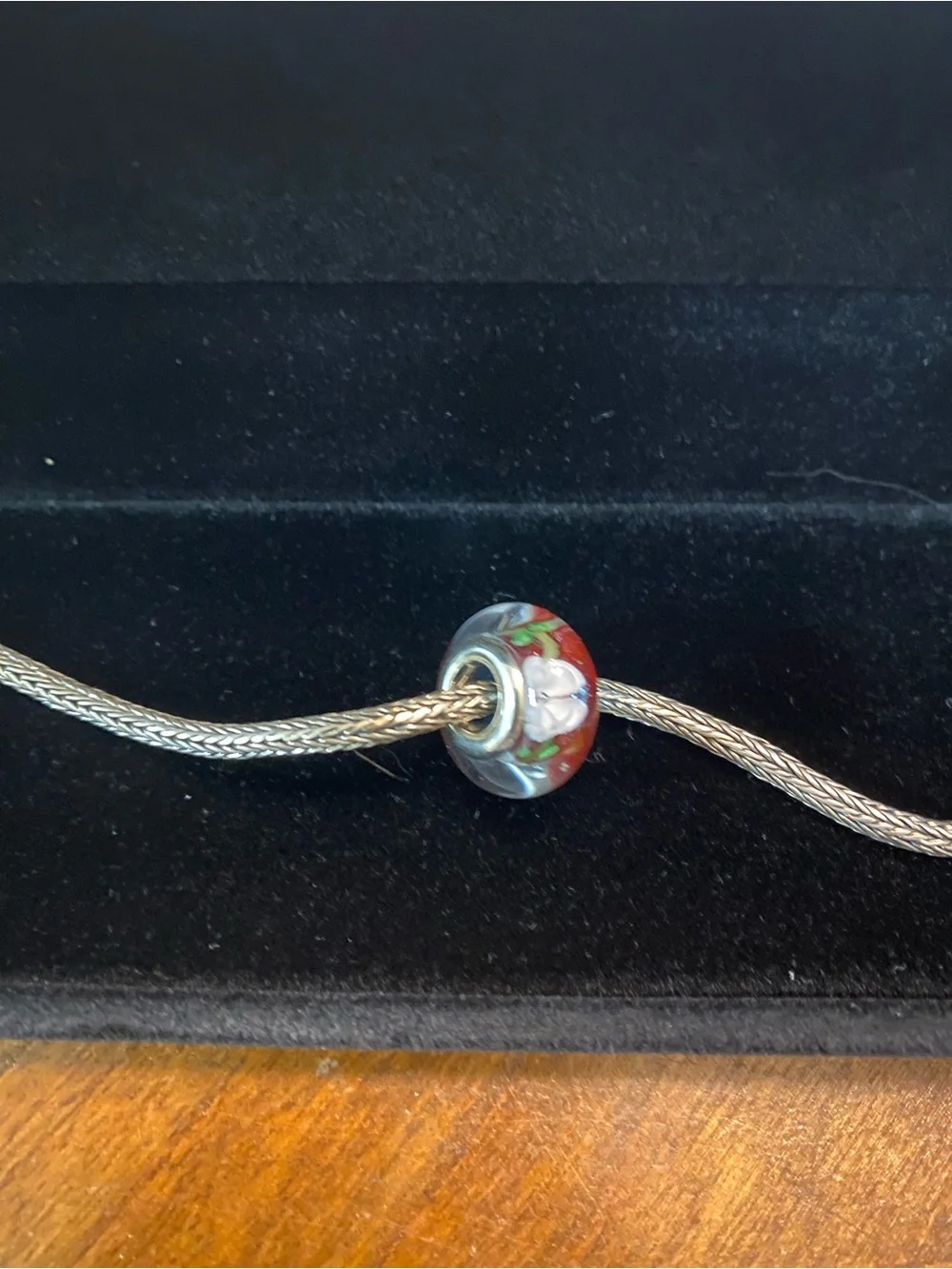 Sterling Silver Floral Murano Glass Bead